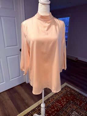 Chico's NWOT Peach Mock-Neck/Bow tie Blouse